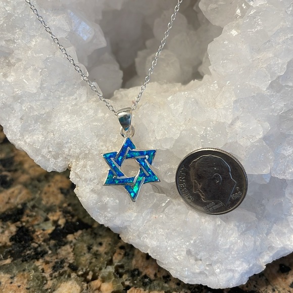 Created Opal Blue Star Of David Pendant. Stamped 925. Retail 128.00 - Picture 3 of 8